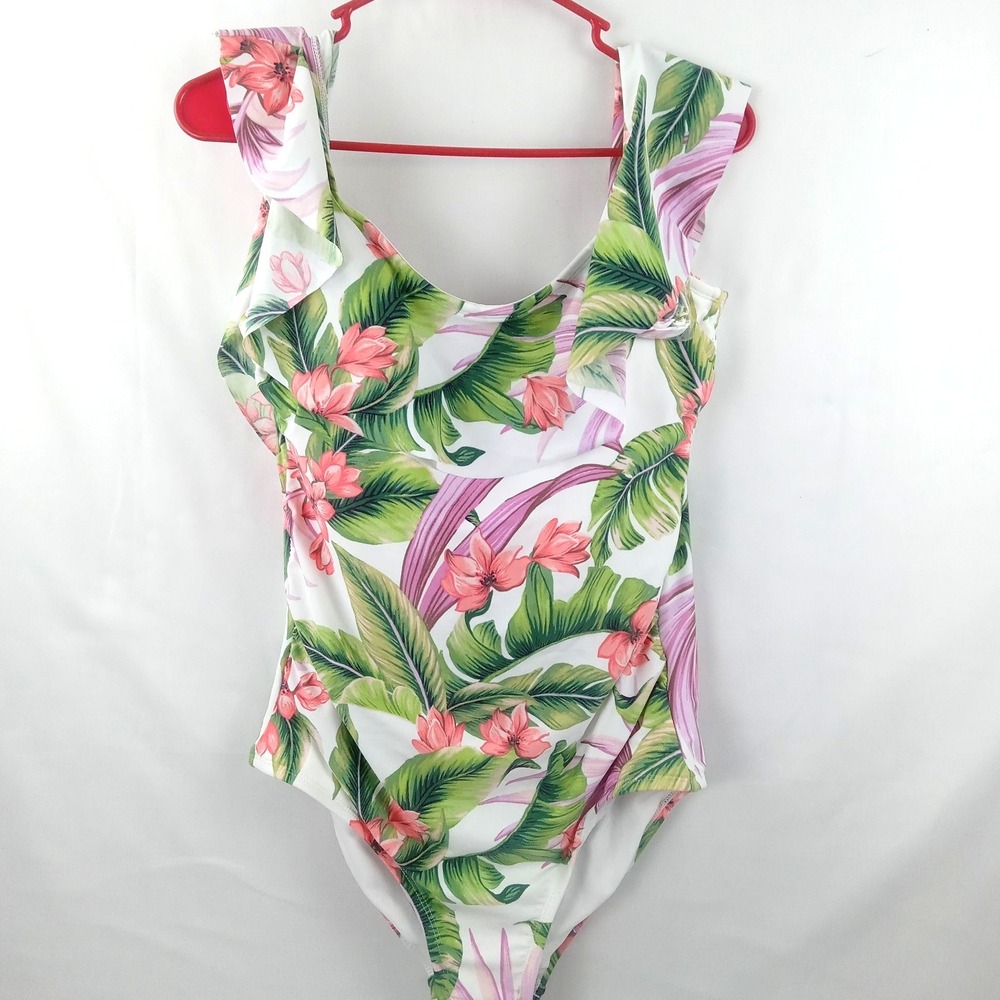 Kona Sol Womens Multicolor Floral Off The Shoulder One Piece Swimsuit Size Small